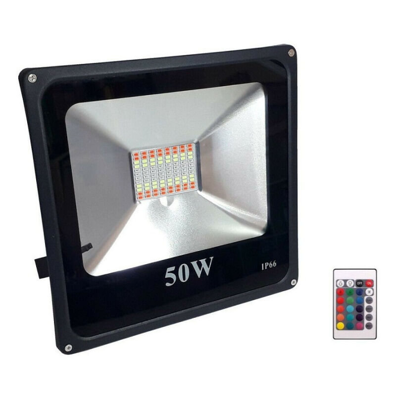 foto del prodotto trade shop traesio faro proiettore led 50 w rgb multicolore da esterno ip66 220v telecomando 84140 
