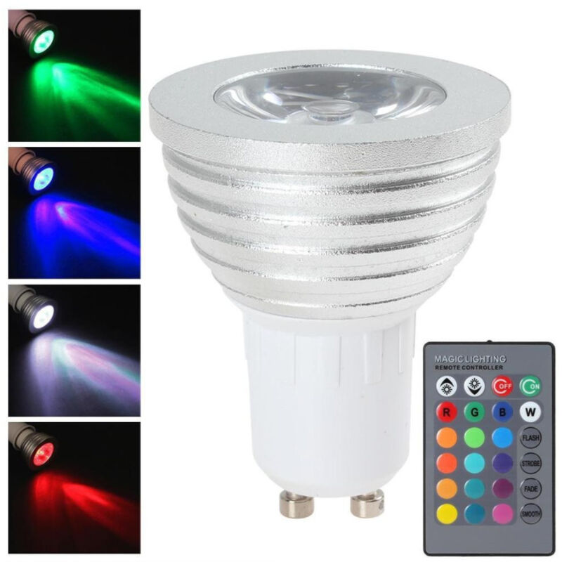foto del prodotto trade shop traesio faro rgb lampada faretto gu10 multicolore 3w led telecomando cromoterapia 