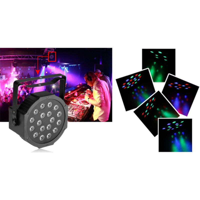 foto del prodotto trade shop traesio faro rgb proiettore dmx 512 effetto luce flat par light alta luminosita 18 led 