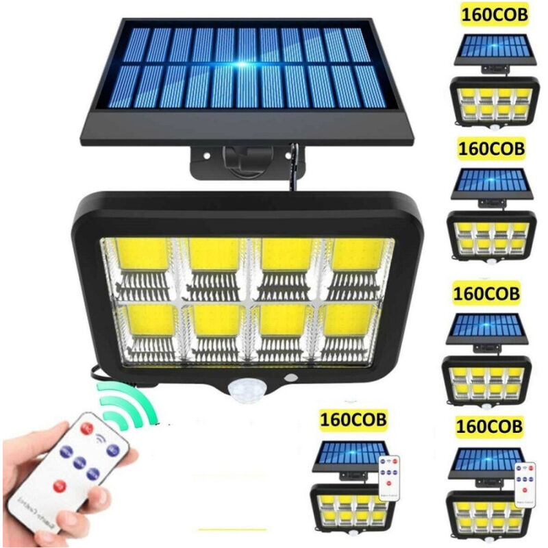 foto del prodotto trade shop traesio faro solare led con pannello faretto sensore di movimento 160 led cob gl 160c 