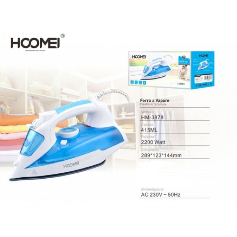foto del prodotto trade shop traesio ferro da stiro 2200w 415ml piastra in ceramica con getto vapore verticale hm3878 