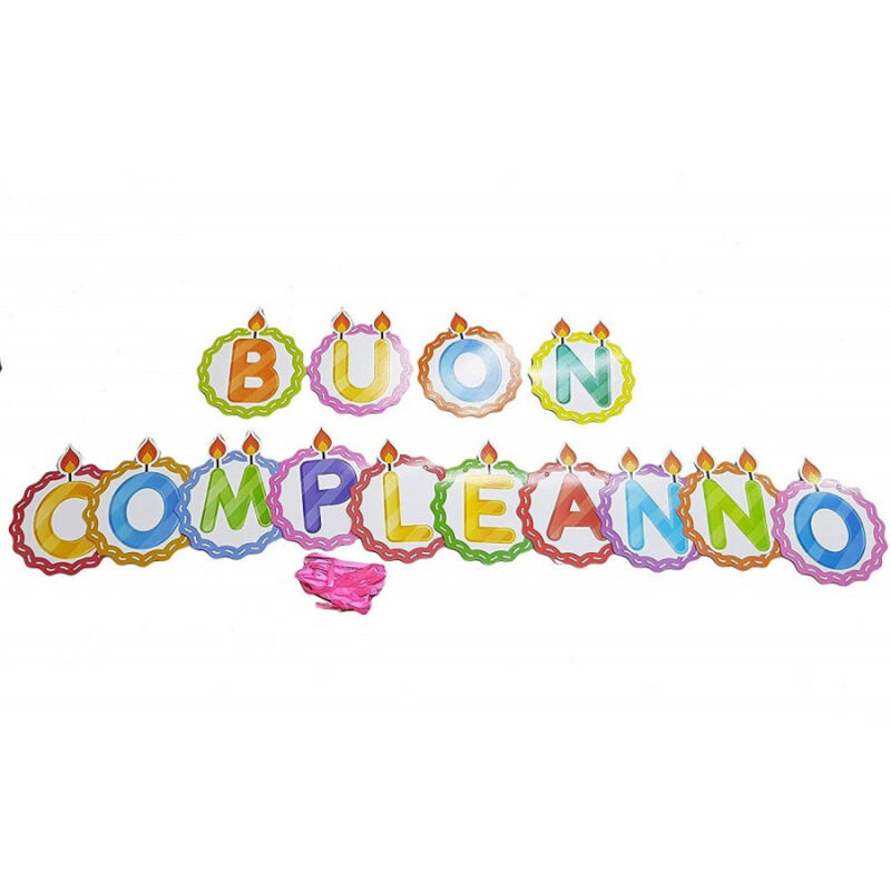 foto del prodotto trade shop traesio festone scritta buon compleanno tonde candela colorate 3mt carta compleanni party 