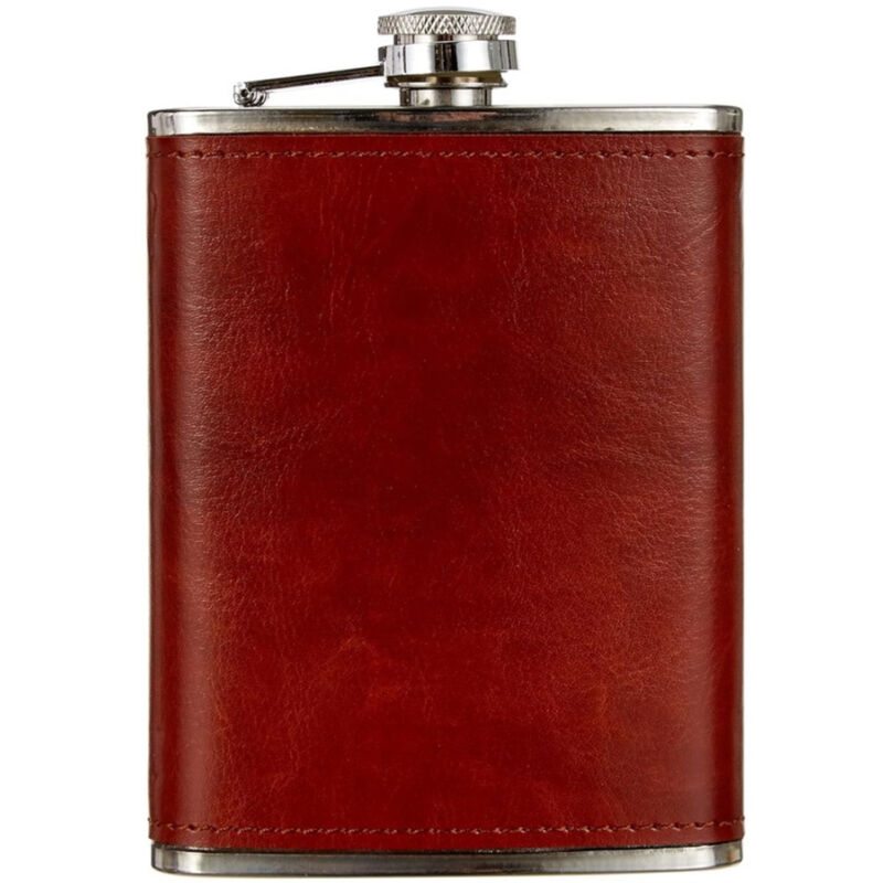 foto del prodotto trade shop traesio fiaschetta in acciaio inox foderata in pelle imbuto incluso per liquori whisky 
