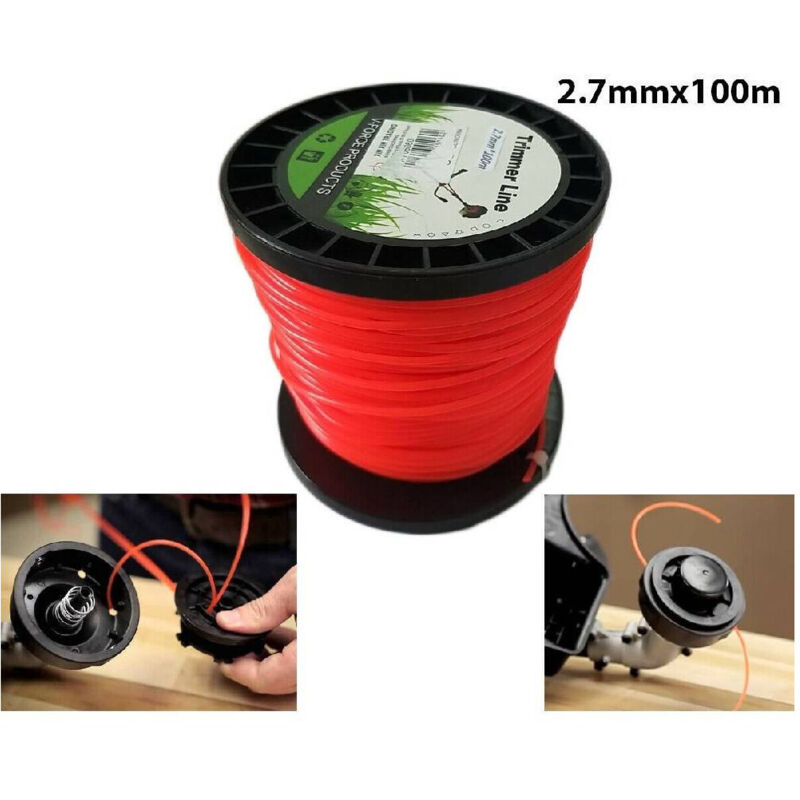 foto del prodotto trade shop traesio filo per decespugliatore tondo 2,7mm bobina 100mt tagliaerba cavo matassa rosso 