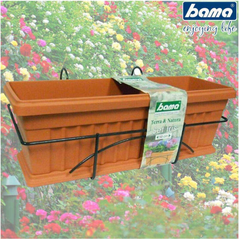 foto del prodotto trade shop traesio fioriera da balcone ringhiera 60cm balconetta con supporto e sottovaso completa 
