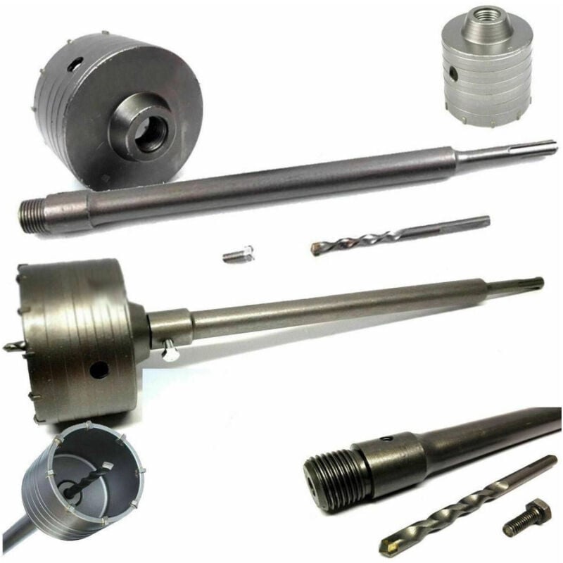 foto del prodotto trade shop traesio fresa a tazza carotatrice per muro pietra da 30 a 160mm asta da 60cm sds plus 80 mm 