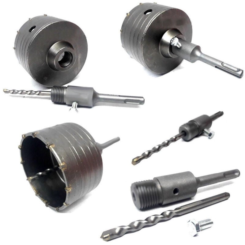 foto del prodotto trade shop traesio fresa carotatrice a tazza per muro da 30mm a 130mm asta da 11 cm sds plus 100 mm