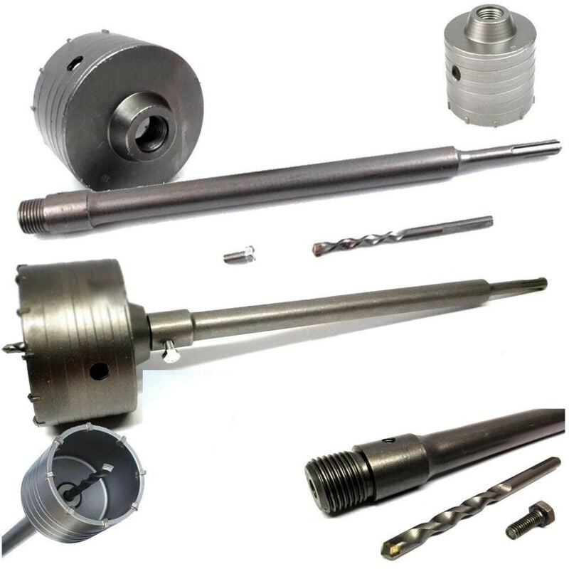 foto del prodotto trade shop traesio - fresa carotatrice a tazza per muro da 30mm a 130mm con asta da 65 cm sds max - 40 mm