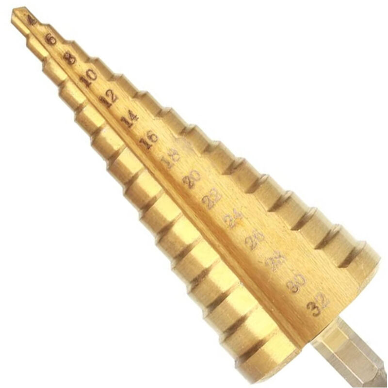 foto del prodotto trade shop traesio fresa conica a scalino gradino punta per trapano spirale da 4 a 32 mm graduale 