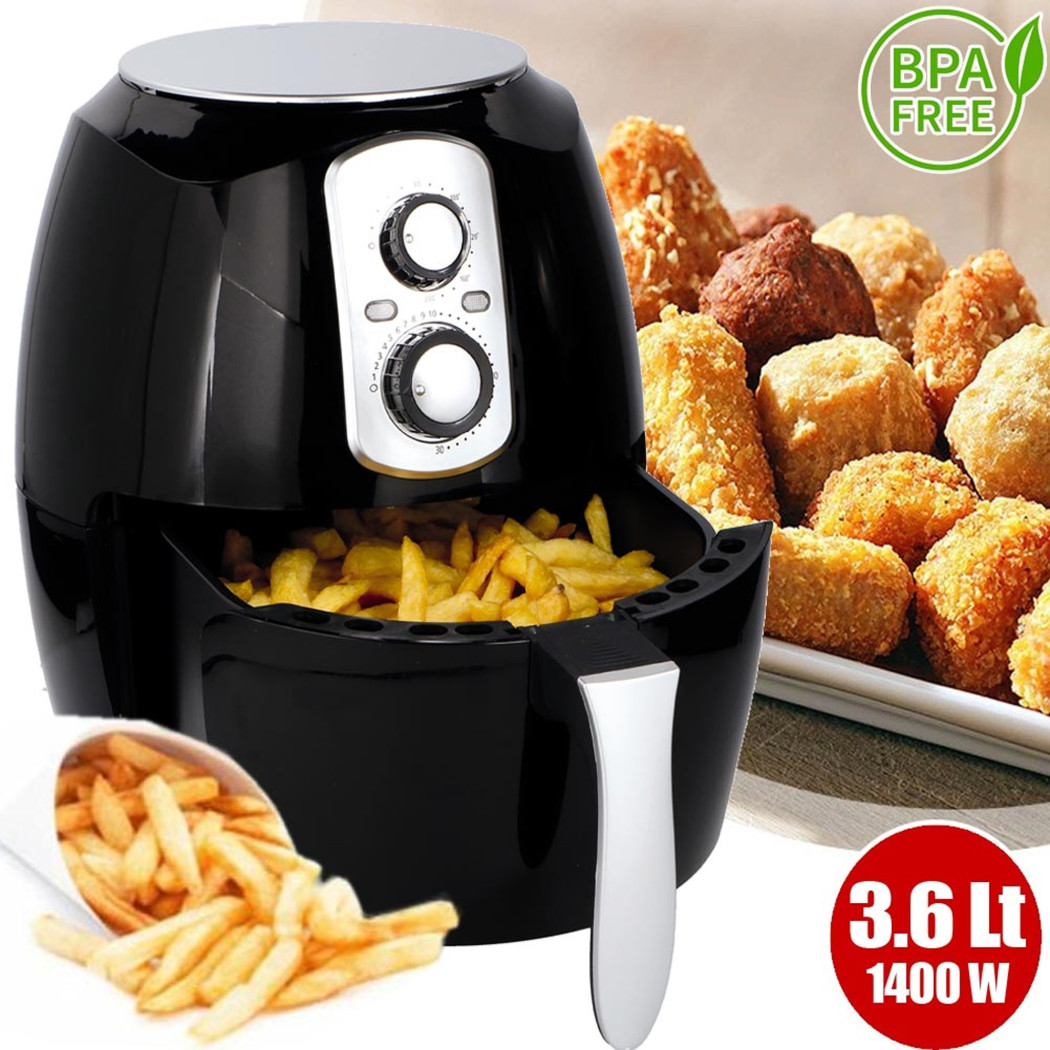 foto del prodotto trade shop traesio friggitrice ad aria calda senza olio airfryer 3.6 lt frigge cuoce arrosto 1400w 