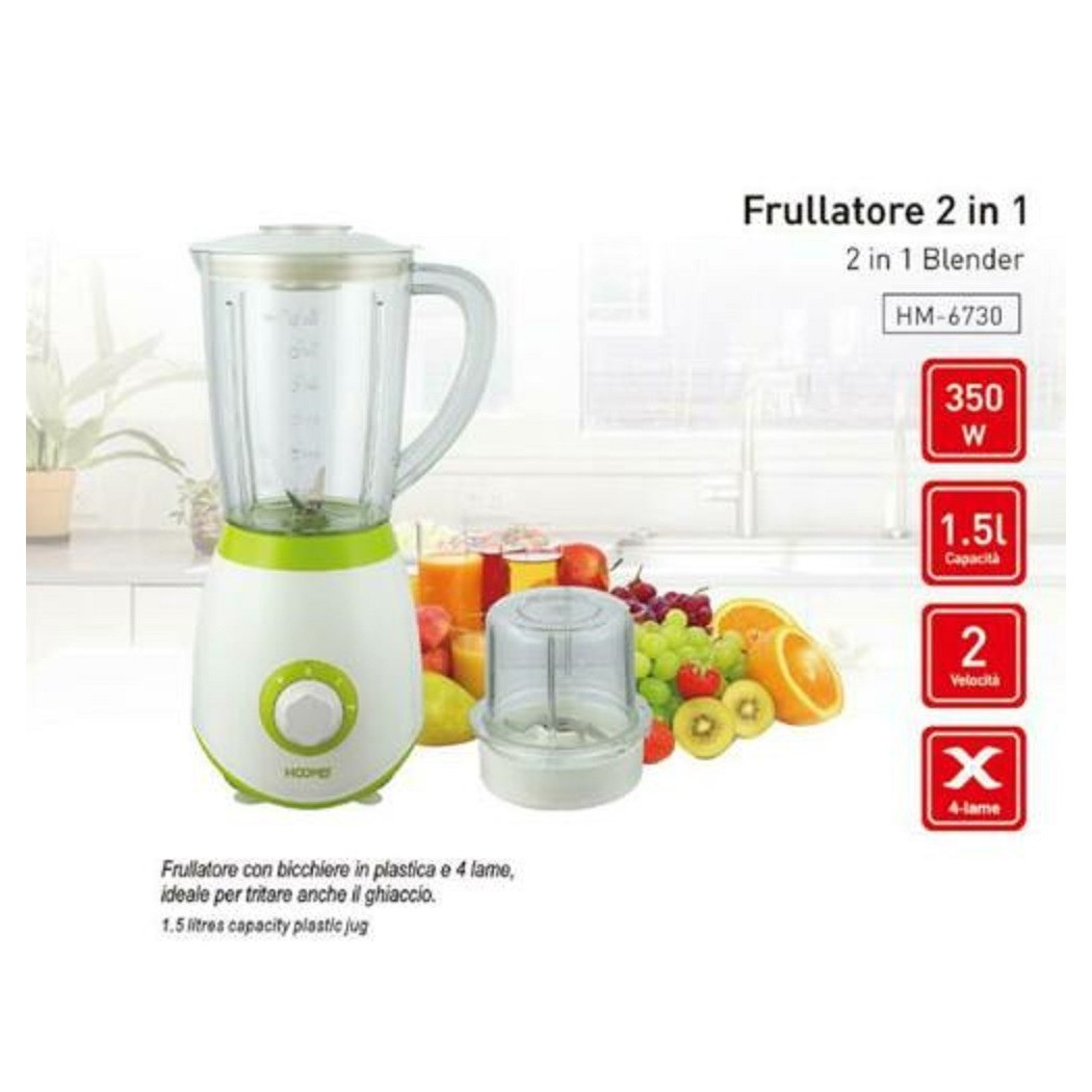 foto del prodotto trade shop traesio frullatore 2in1 tritatutto frutta frullati frappe 1,5lt 350 watt hoomei hm 6730 