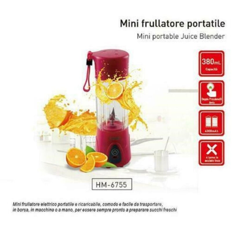 foto del prodotto trade shop traesio frullatore elettrico portatile mini per frappe piccolo mixer di vetro tritatutto 