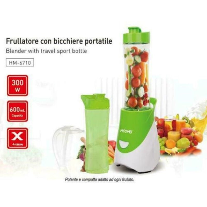 foto del prodotto trade shop traesio frullatore elettrico tritatutto frutta frappe 0,6lt 300 watt hoomei hm 6710 