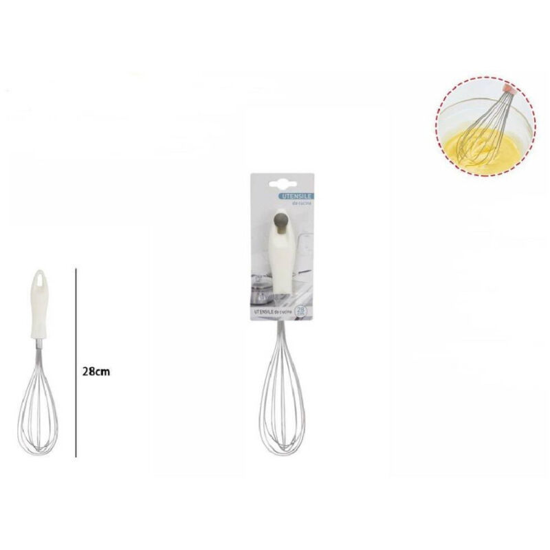 foto del prodotto trade shop traesio frusta 28cm con manico in plastica bianca utensile da cucina pasticceria 66158 