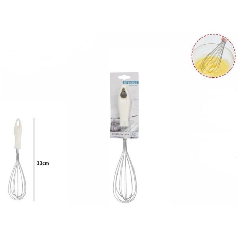 foto del prodotto trade shop traesio frusta 33 cm con manico in plastica bianca utensile da cucina pasticceria 66157 