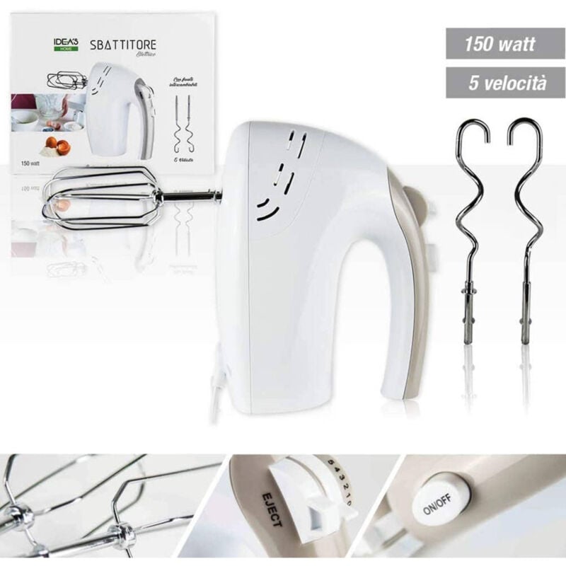 foto del prodotto trade shop traesio frusta elettrica sbattitore frullatore 150w 5 velocita mixer impastatore ganci 