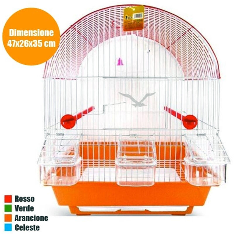 foto del prodotto trade shop traesio gabbia arco completa di accessori per uccelli canarini pappagalli in metallo 