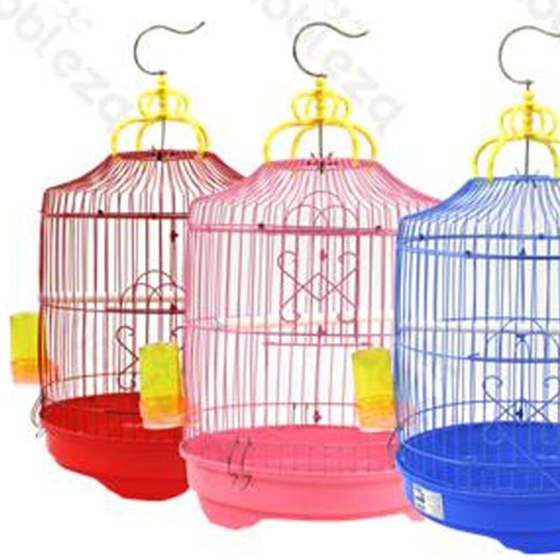 foto del prodotto trade shop traesio - gabbia cilindro completa di accessori per canarini uccelli pappagalli rotonda -