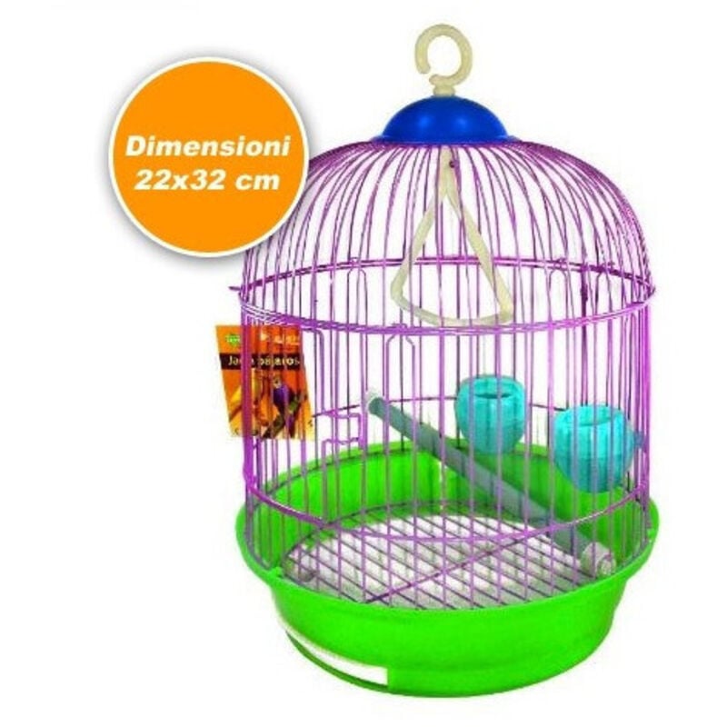 foto del prodotto trade shop traesio - gabbia cilindro completa di accessori per uccelli canarini pappagalli in metallo -