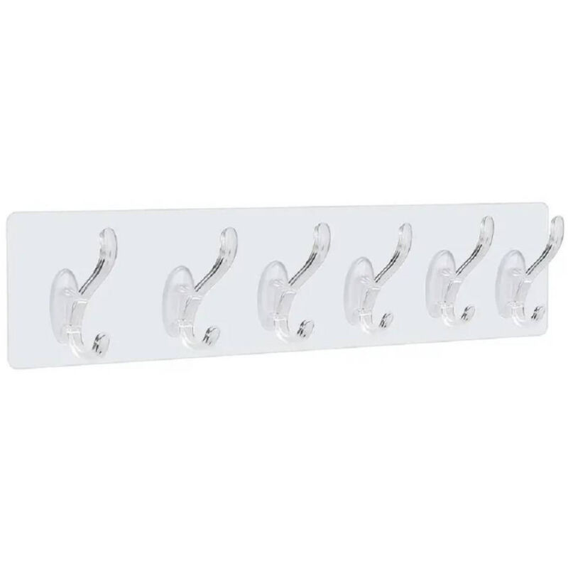 foto del prodotto trade shop traesio gancio appendiabiti da parete a 6 file adesivi trasparenti appendere accessori 