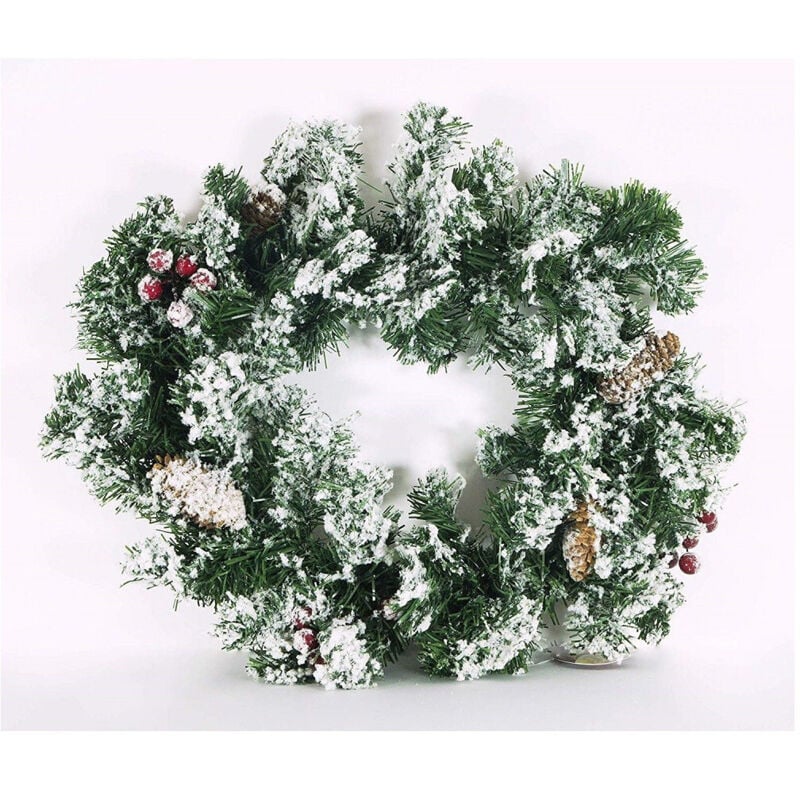 foto del prodotto trade shop traesio ghirlanda di natale innevata vischio pigna bacche rosse bianca 40 cm decorazioni 