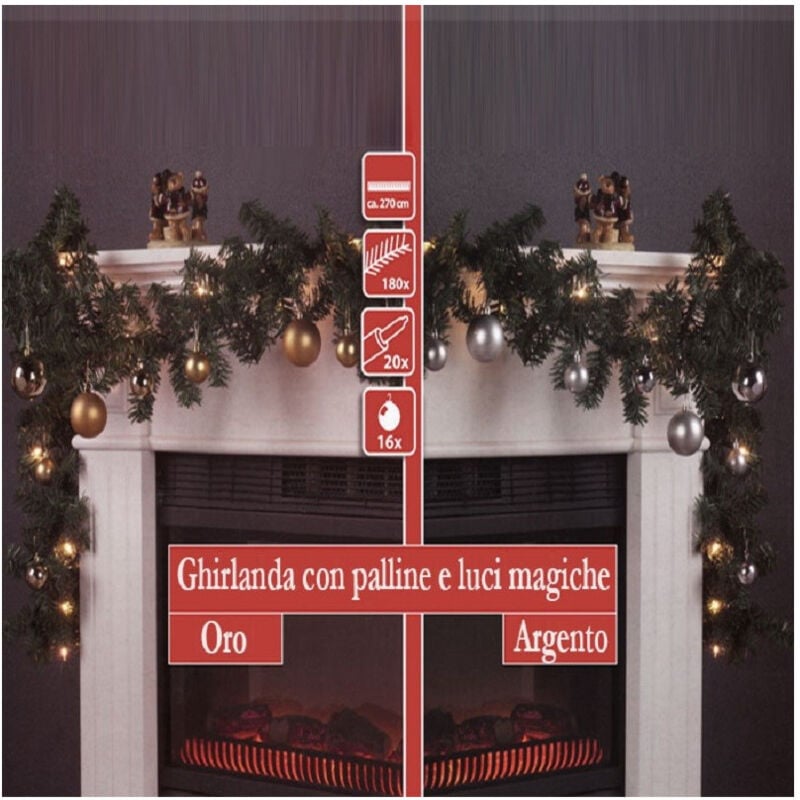 foto del prodotto trade shop traesio ghirlanda natalizia per casa camino albero natale 20 luci e 16 sfere vari colori 