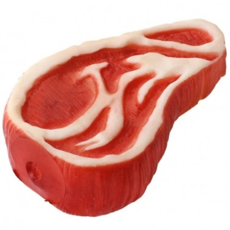 foto del prodotto trade shop traesio giocattolo bistecca gomma suono stridulo toy squeaky resistente masticare cani 