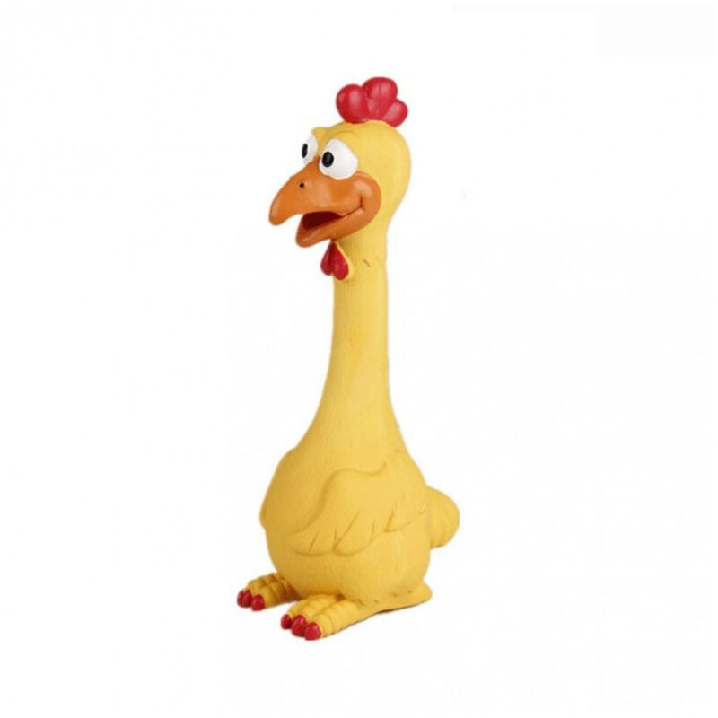 foto del prodotto trade shop traesio giocattolo pollo gomma suono stridulo toy squeaky resistente masticare cani 