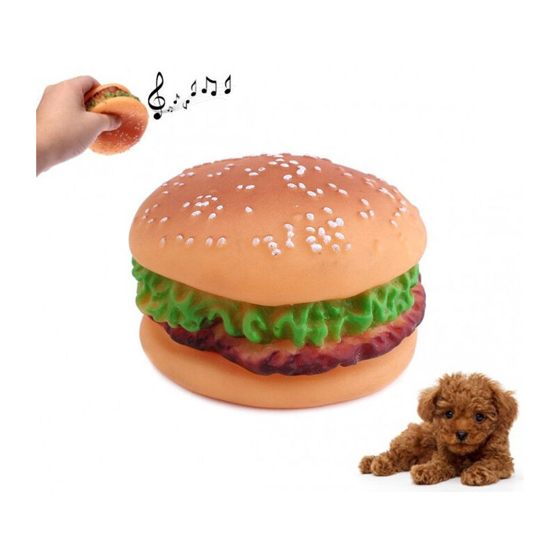 foto del prodotto trade shop traesio giochi masticabili sonori hamburger per cani animali morbida gomma resistente 