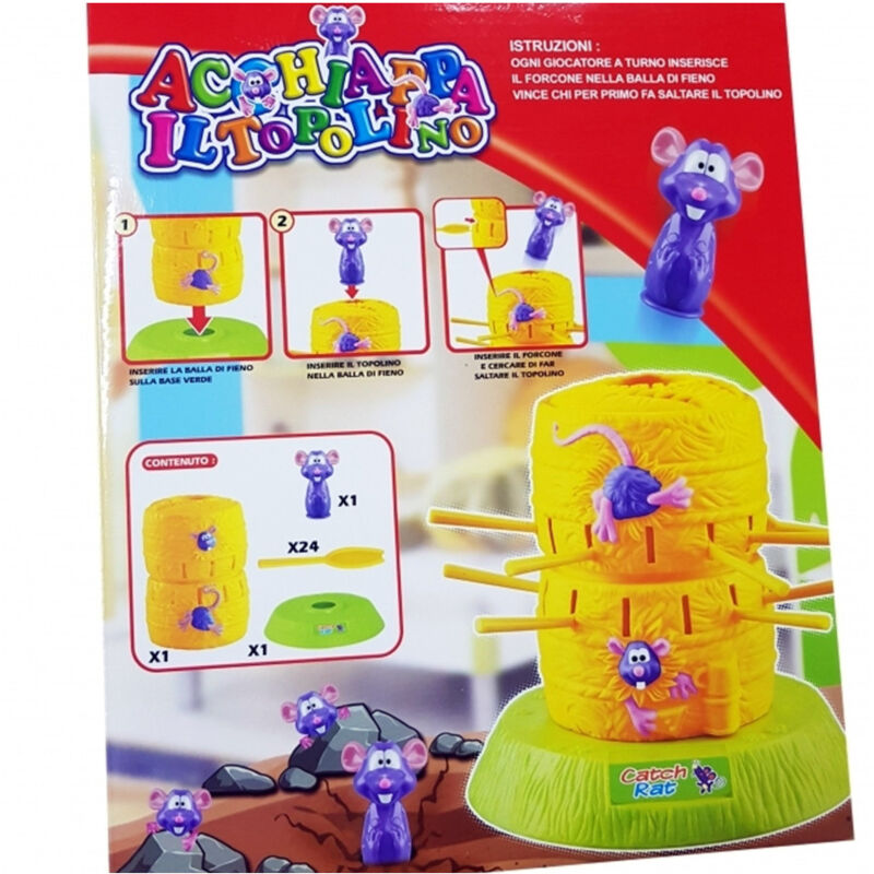 foto del prodotto trade shop traesio gioco acchiappa il topolino pop up topo fieno balla forcone 2 4 giocatori bambini 