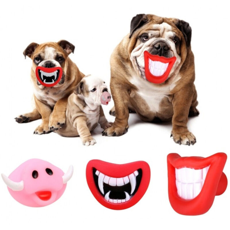 foto del prodotto trade shop traesio gioco da mordere per cani smile con suono in gomma naturale dentiera per cani 
