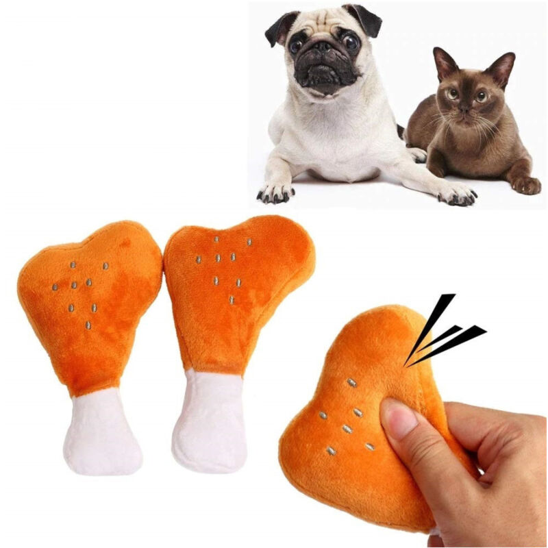foto del prodotto trade shop traesio gioco peluche coscia di pollo morbido con suono stridulo in tessuto per cane denti 