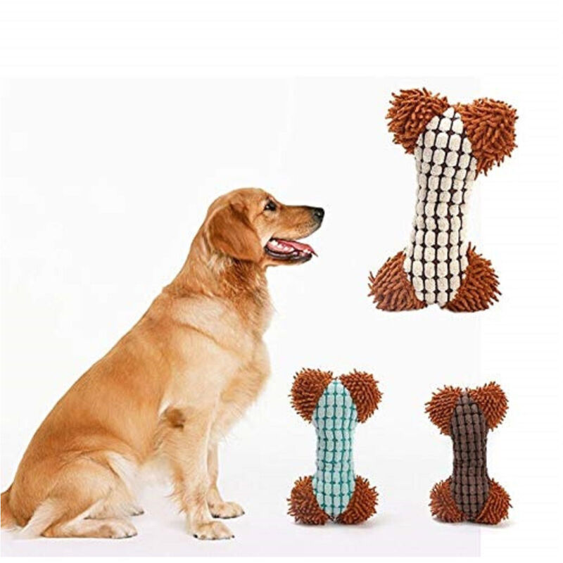 foto del prodotto trade shop traesio gioco peluche osso morbido suono stridulo tessuto per cani masticare morde denti 