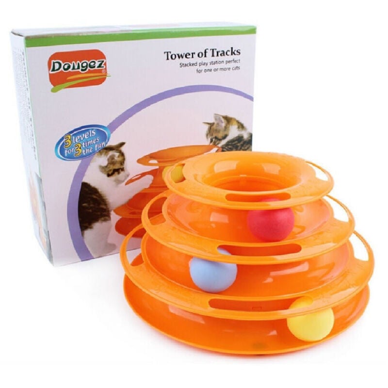 foto del prodotto trade shop traesio - gioco per gatti interattivo torre circolare con sfere palline rotanti gatto -