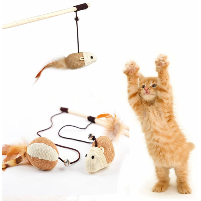 foto del prodotto trade shop traesio - gioco per gatto gatti asta con pupazzo topo topolino palestra tiragraffi unghie -