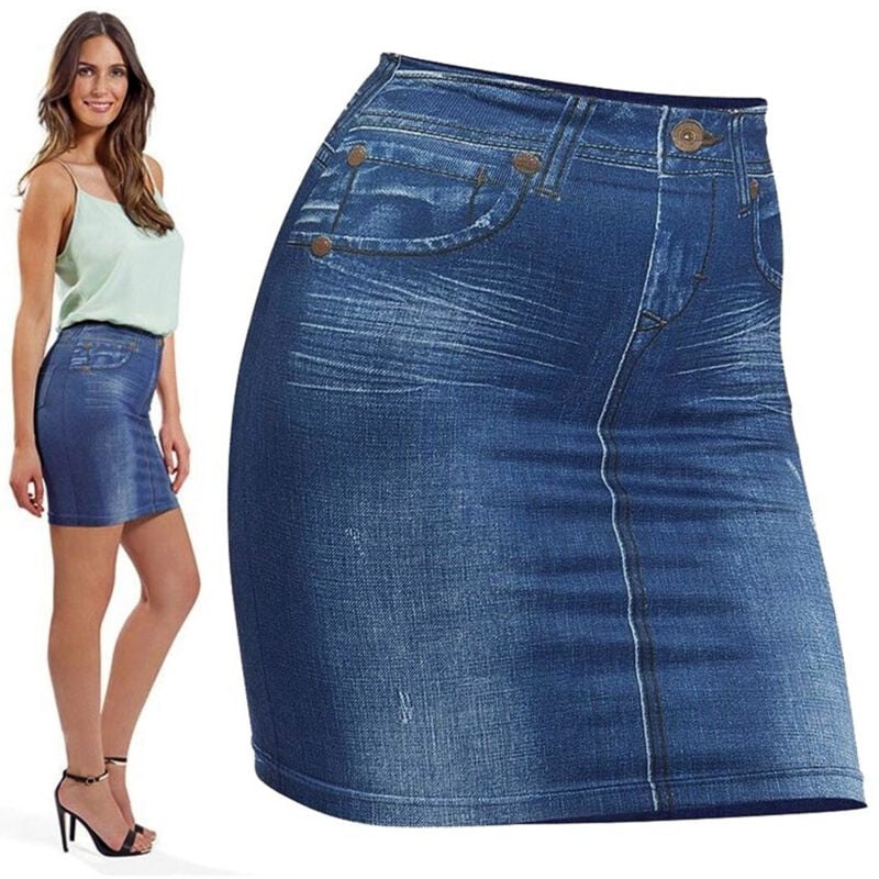 foto del prodotto trade shop traesio gonna elasticizzata slim skirt effetto jeans modellante dimagrante tag. unica 