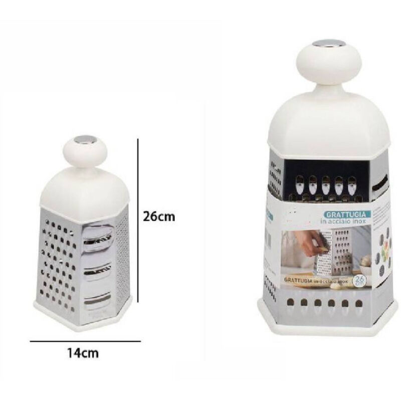 foto del prodotto trade shop traesio grattugia manuale 6 facce in acciaio inox per frutta verdura formaggio 66342 