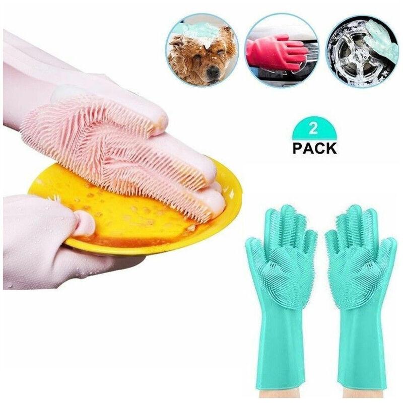 foto del prodotto trade shop traesio guanti lava piatti glove silicone spugna spazzola lavaggio auto casa 