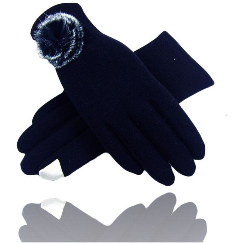 foto del prodotto trade shop traesio guanti tessuto blu cotone pon pon guanto taglia 8 gloves fodera pile 