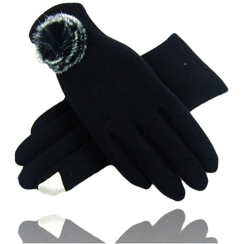 foto del prodotto trade shop traesio guanti tessuto nero cotone pon pon guanto taglia 8 gloves invernale fodera pile 