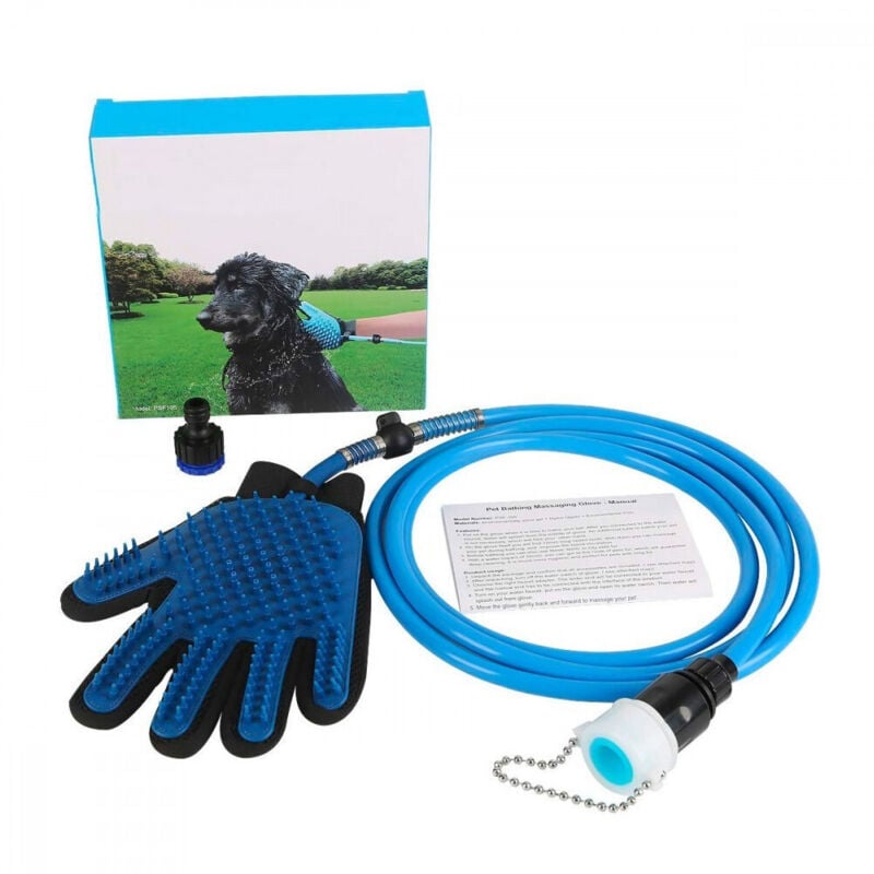 foto del prodotto trade shop traesio guanto massaggiante doccia cl 018 per animali tubo integrato aggancio universale 