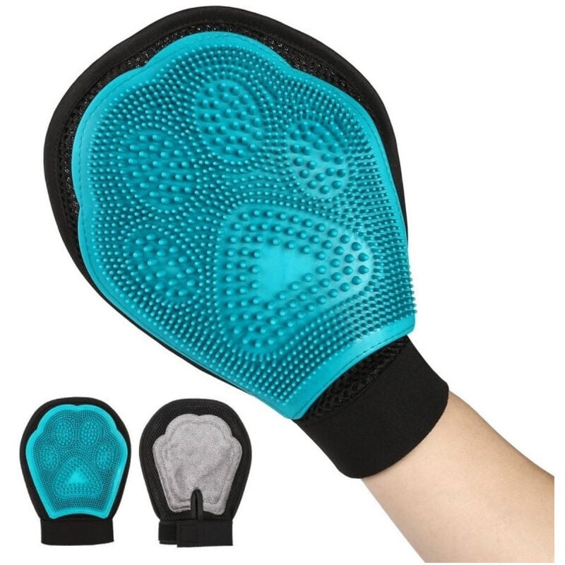 foto del prodotto trade shop traesio - guanto spazzola cardatore elimina peli corti e lunghi massaggiante per cane -