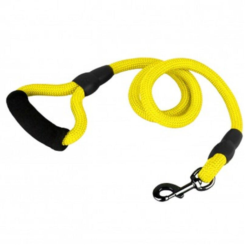 foto del prodotto trade shop traesio - guinzaglio a corda nylon cani cane taglia media 120 cm con moschettone nero - giallo