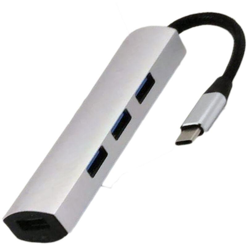 foto del prodotto trade shop traesio hub adattatore usb c ultra slim 1 x micro usb ricarica 3 x porte usb 3.0 