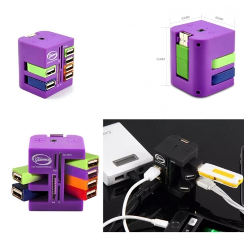 foto del prodotto trade shop traesio hub combo 6 porte usb 2.0 lettore card schede multifunzione porte girevoli 360 