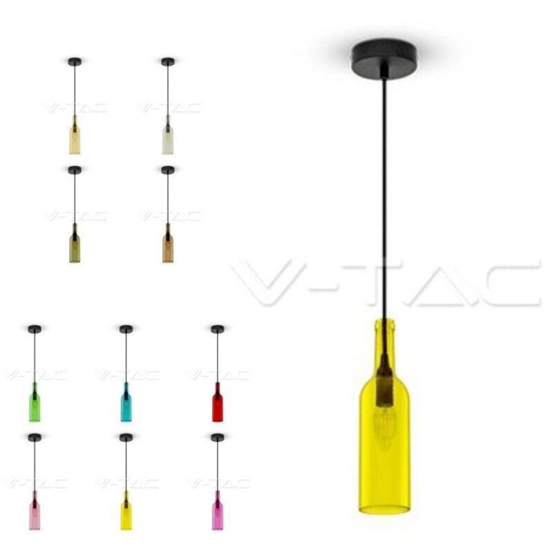 foto del prodotto trade shop traesio illuminazione v tac led lampadario portalampada bottiglia pendente e14 colorato trasparente