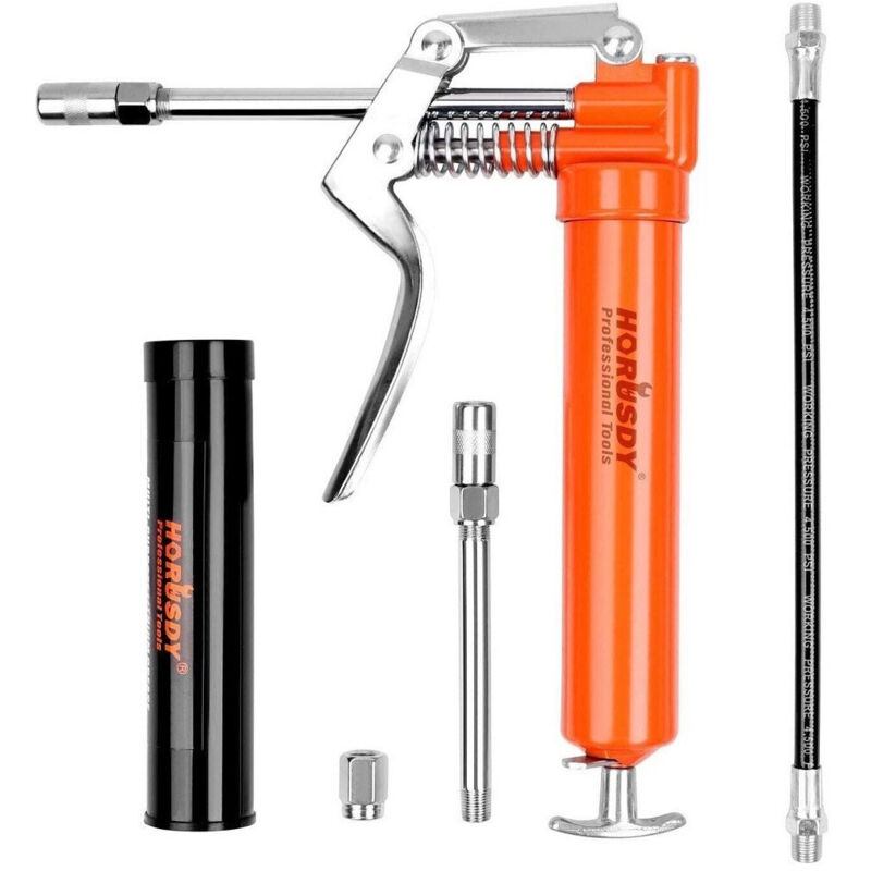 foto del prodotto trade shop traesio - ingrassatore manuale a siringa grasso pistola ingrassaggio con 4 accessori 97353 -