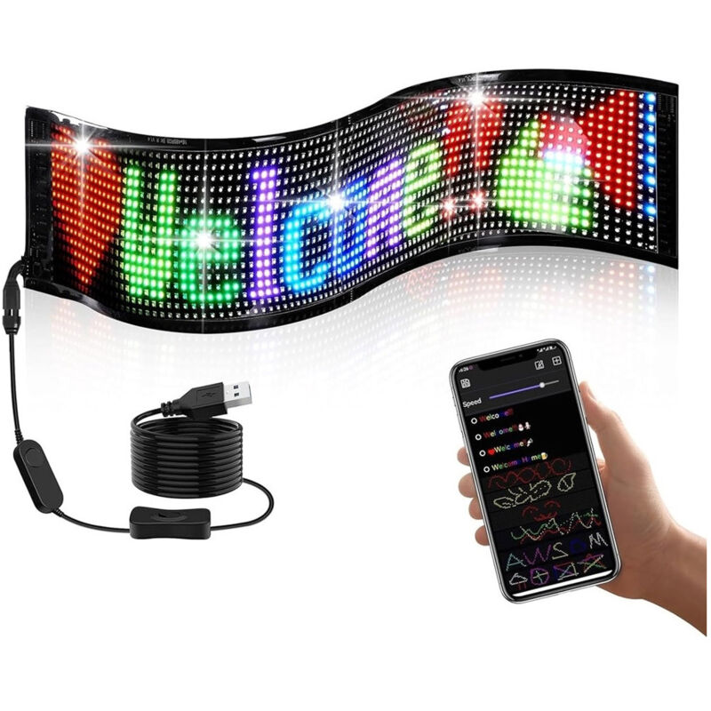 foto del prodotto trade shop traesio insegna a led programmabile controllo app bluetooth a scorrimento usb pieghevole auto 