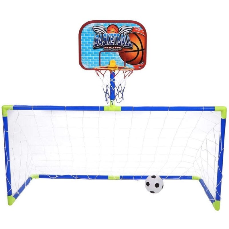 foto del prodotto trade shop traesio insieme sport di pallacanestro calcio pieghevole portatile bambini pompa regalo 