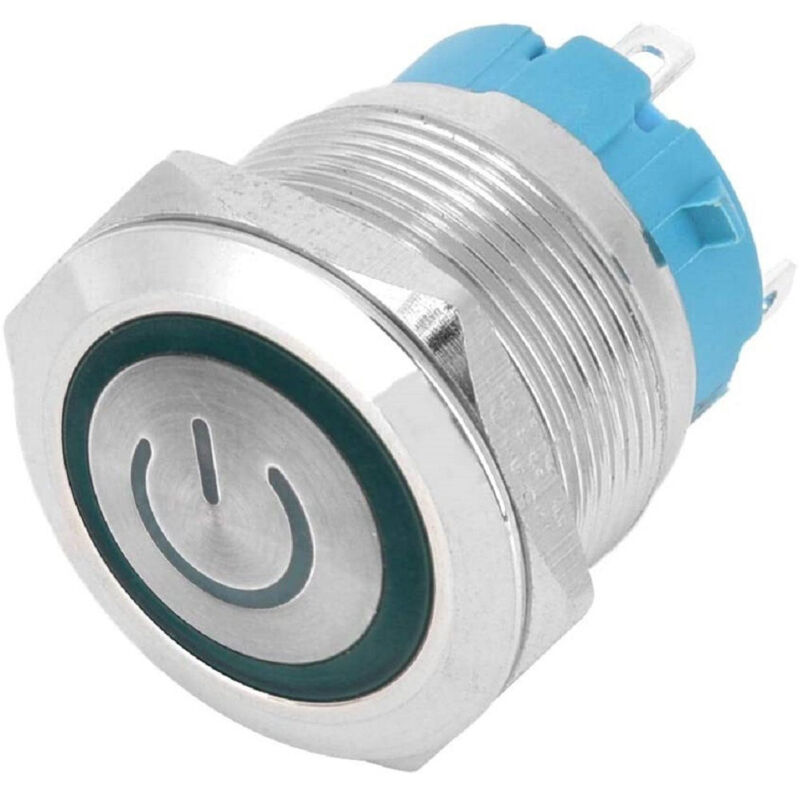 foto del prodotto trade shop traesio interruttore a pulsante a 4 pin 22mm con segnale luminoso di alimentazione verde 